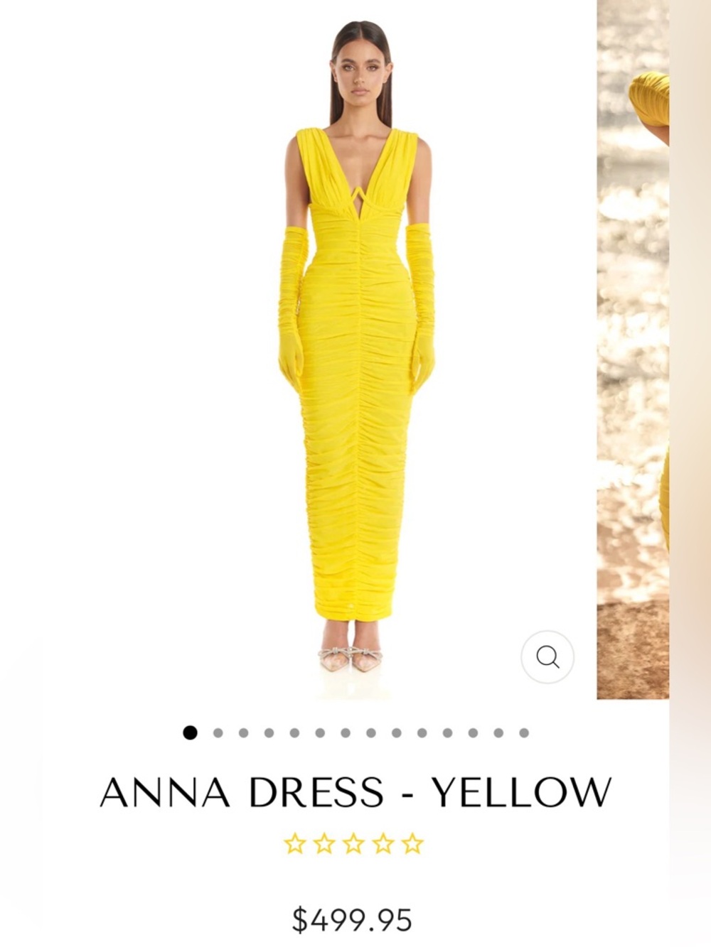 Eliya The Label Bright Yellow Ruched V-Neck Maxi Dress with Gloves